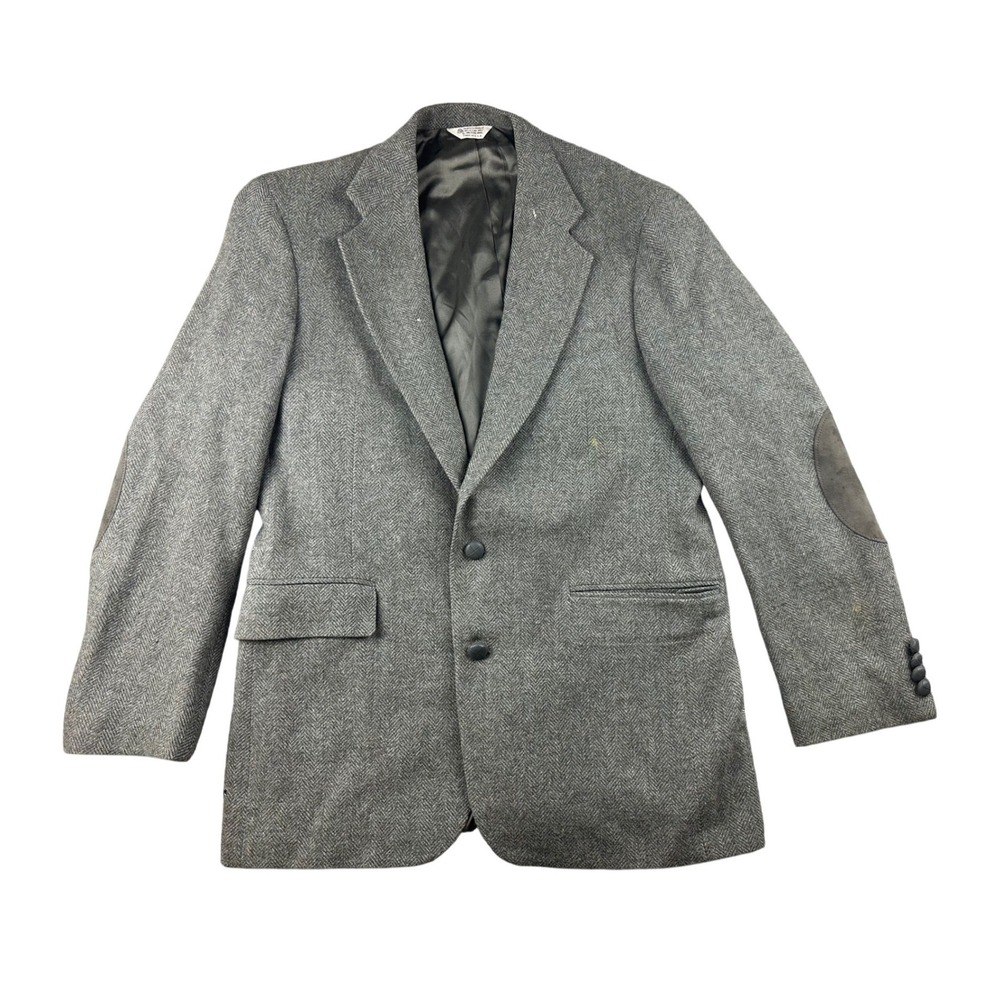 Vintage Christopher Hayes Sport Coat Men 40R Gray Herringbone 100% Wool USA Made